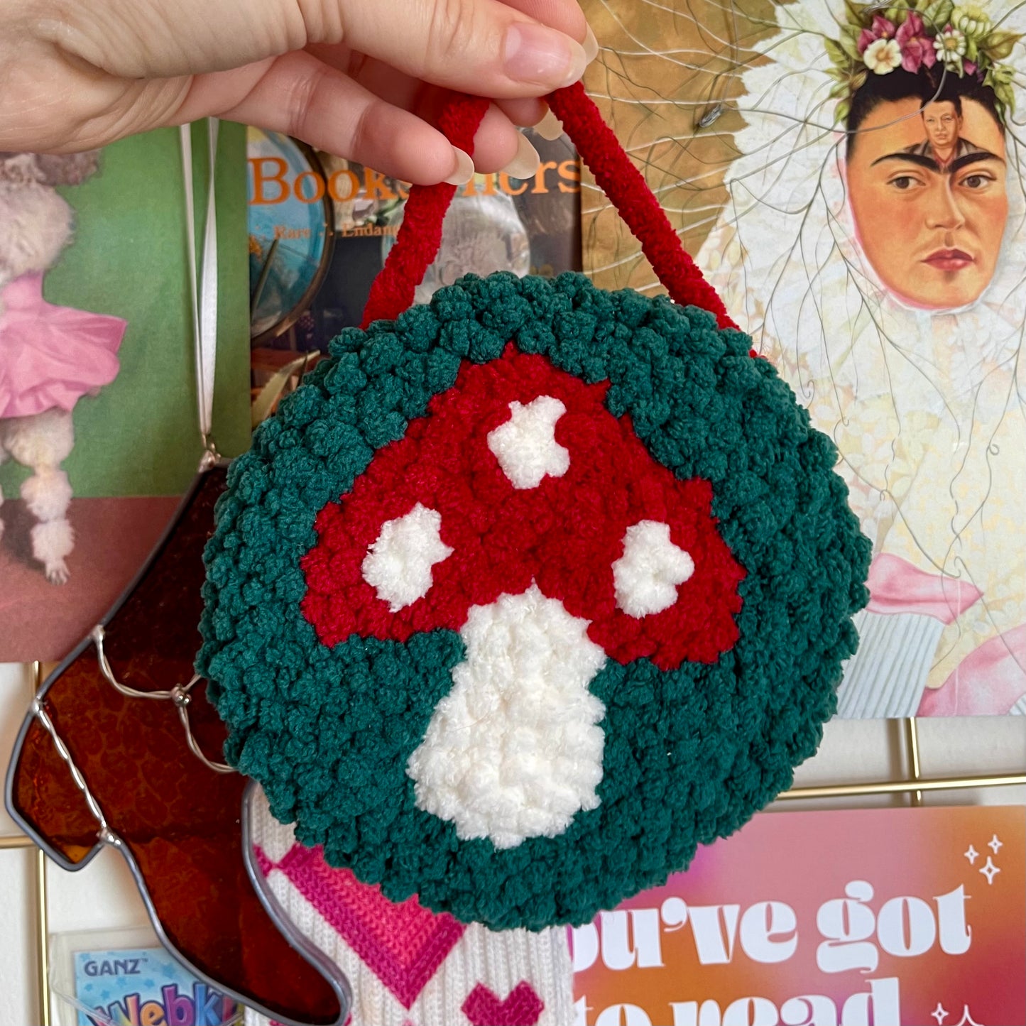 Mushroom Punch Needle Circle Wall Hanging