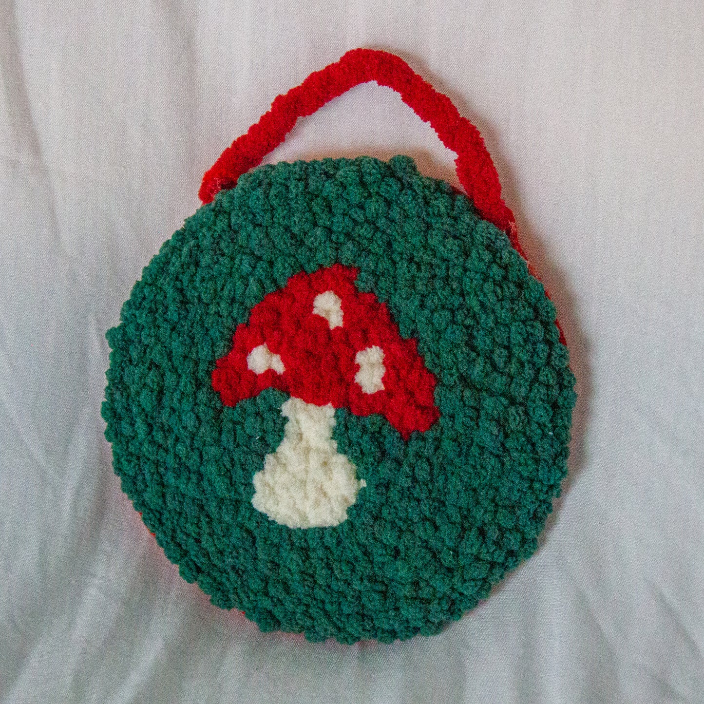 Mushroom Punch Needle Circle Wall Hanging