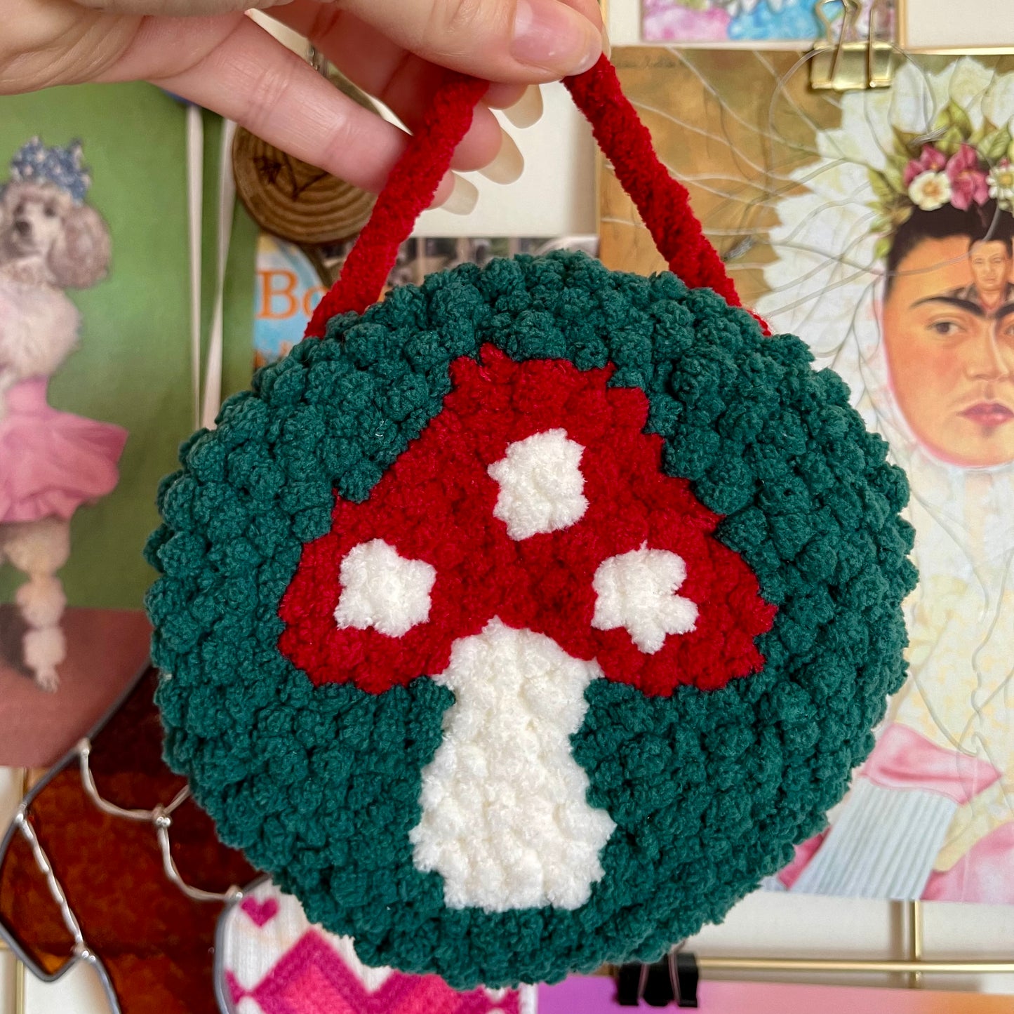 Mushroom Punch Needle Circle Wall Hanging