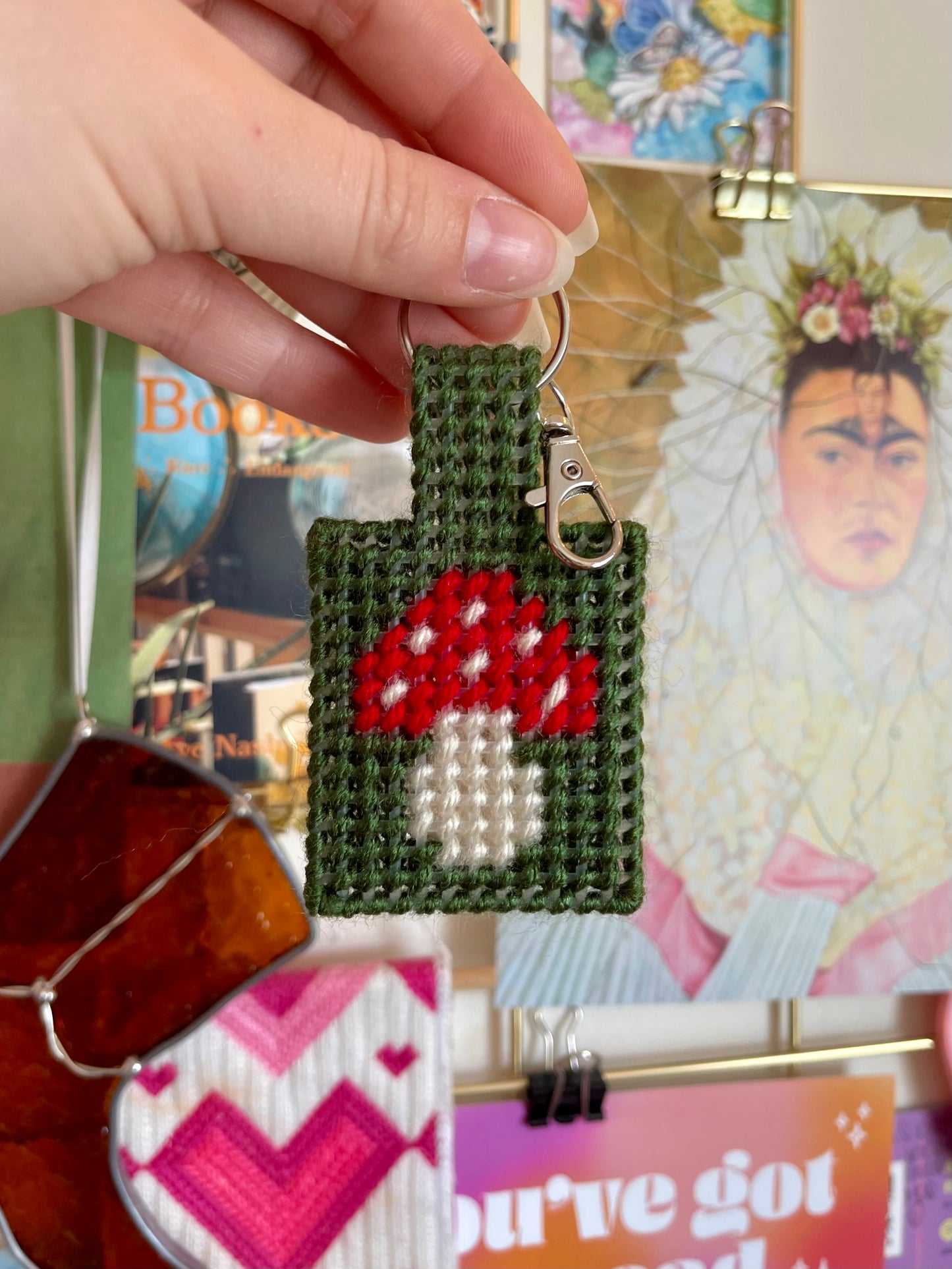 Mushroom Needlepoint Keychain