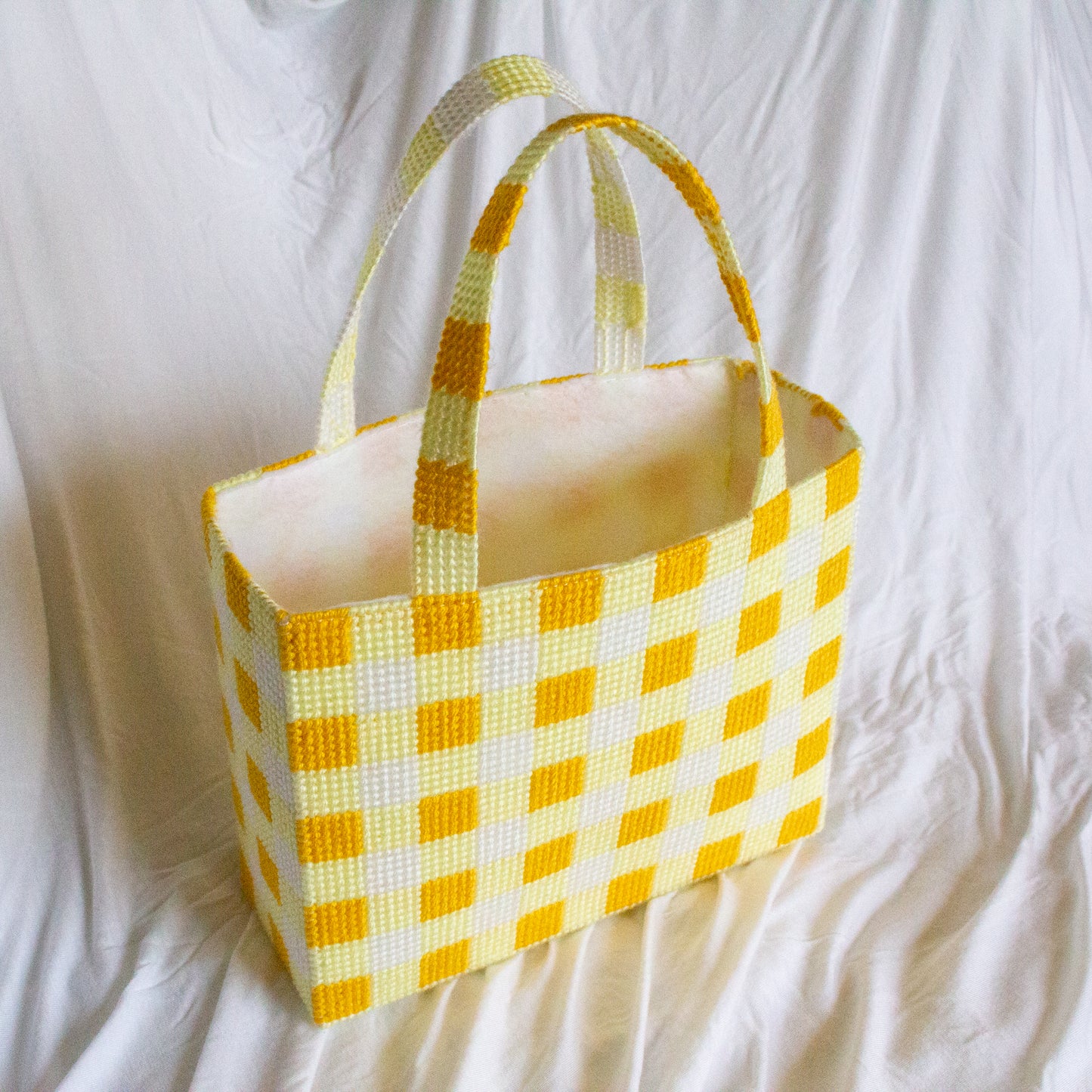 Yellow Gingham Needlepoint Bag