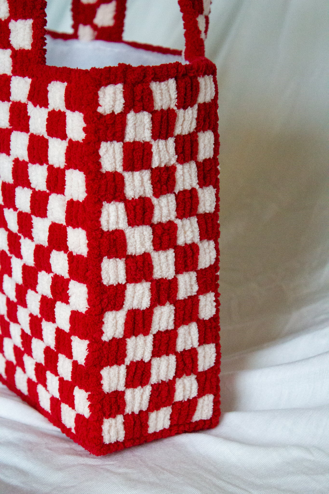 Fuzzy Checkered Needlepoint Bag