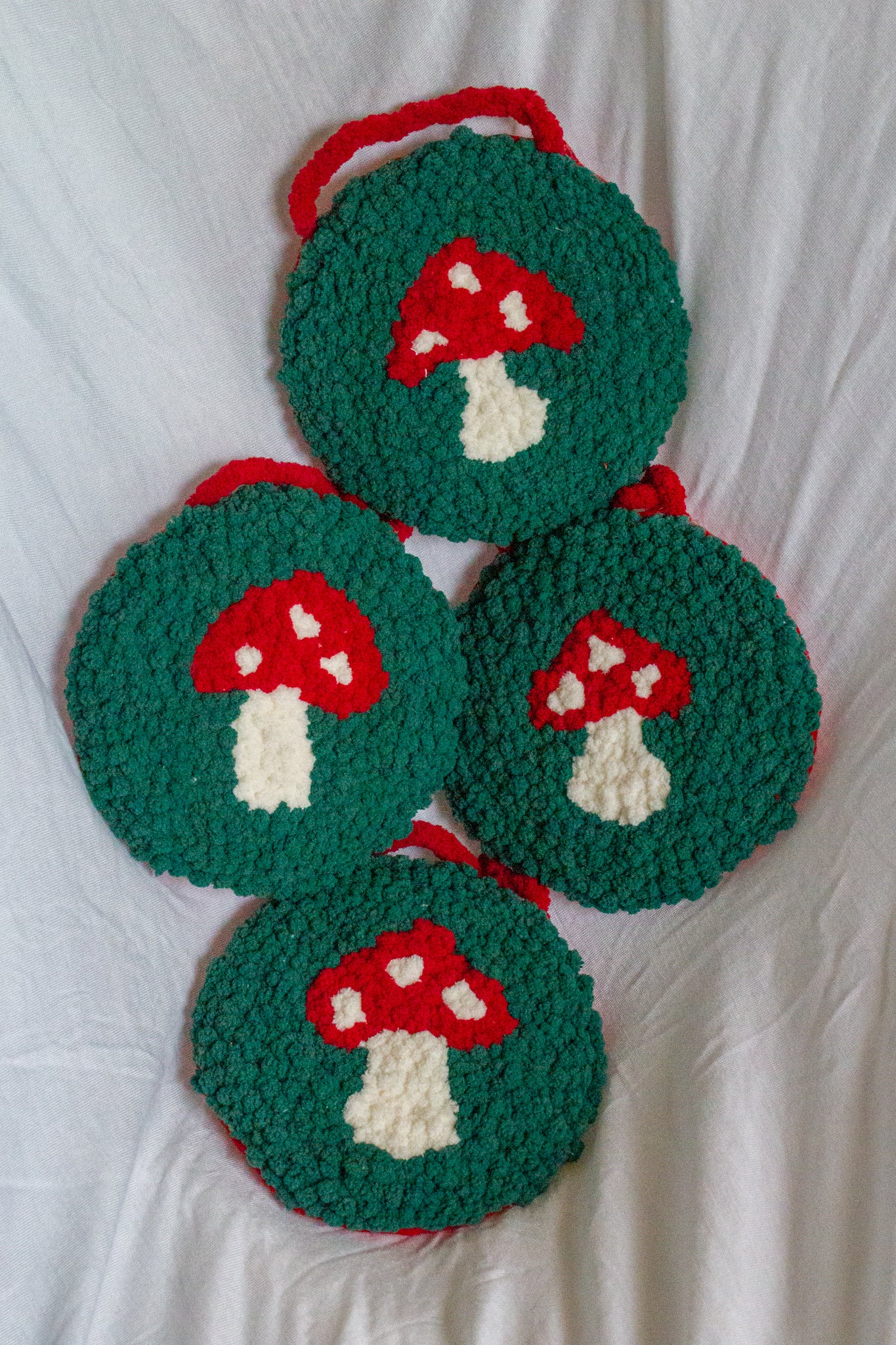 Mushroom Punch Needle Circle Wall Hanging