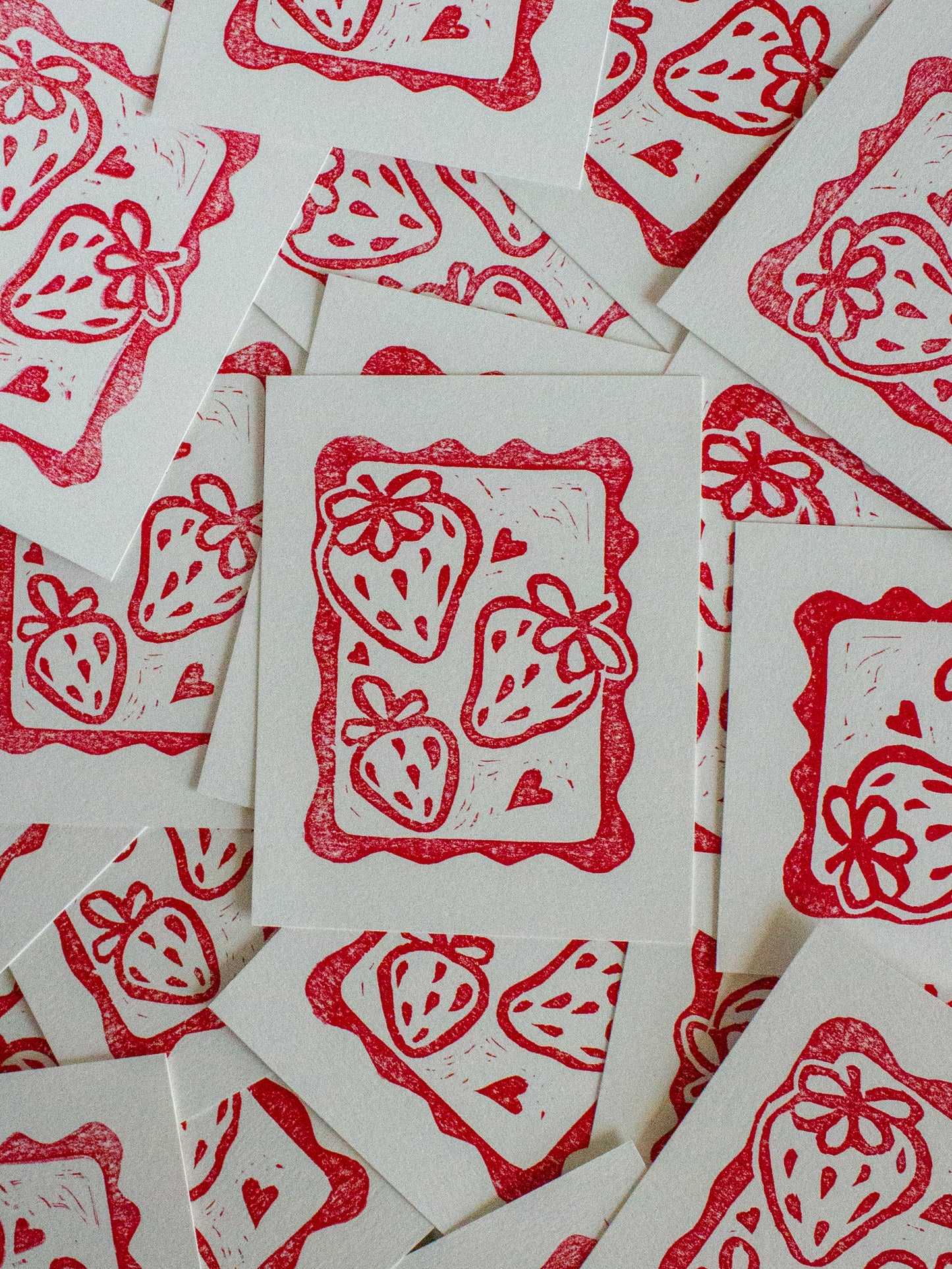 Strawberry Squiggle Original Linocut Print