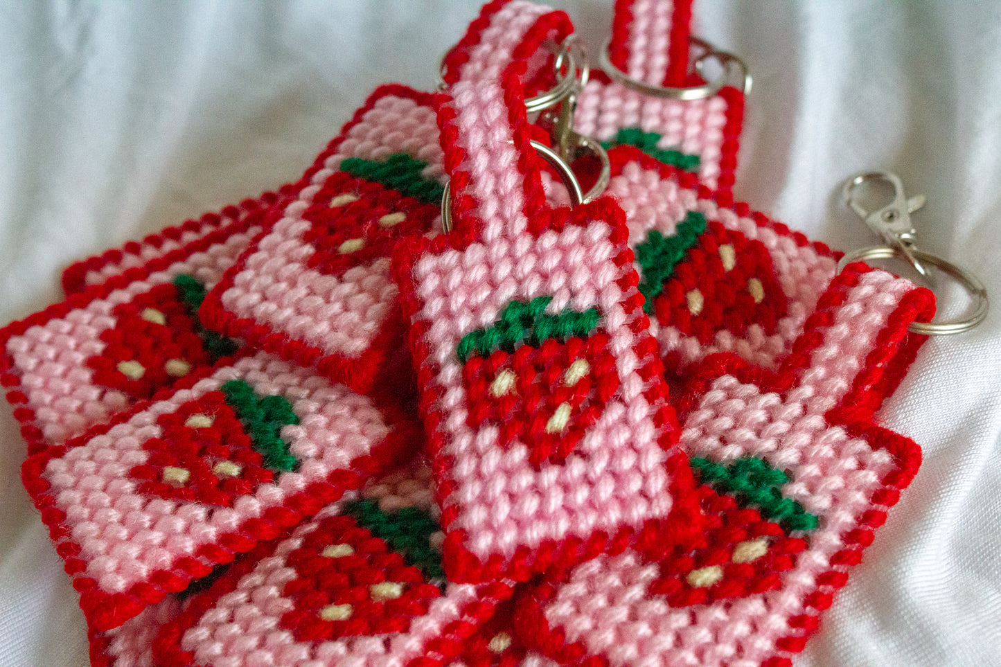 Strawberry Needlepoint Keychain