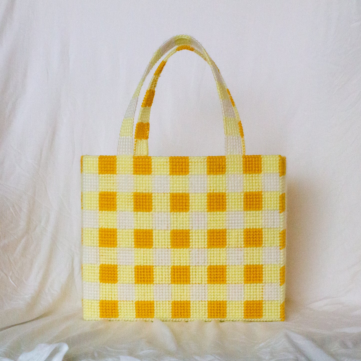 Yellow Gingham Needlepoint Bag