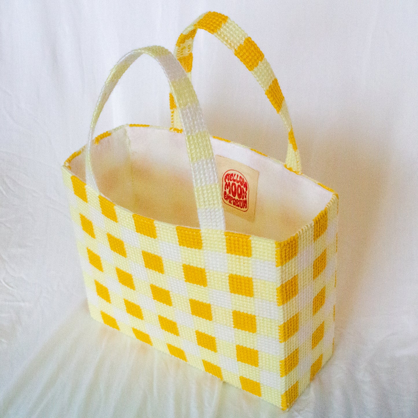 Yellow Gingham Needlepoint Bag