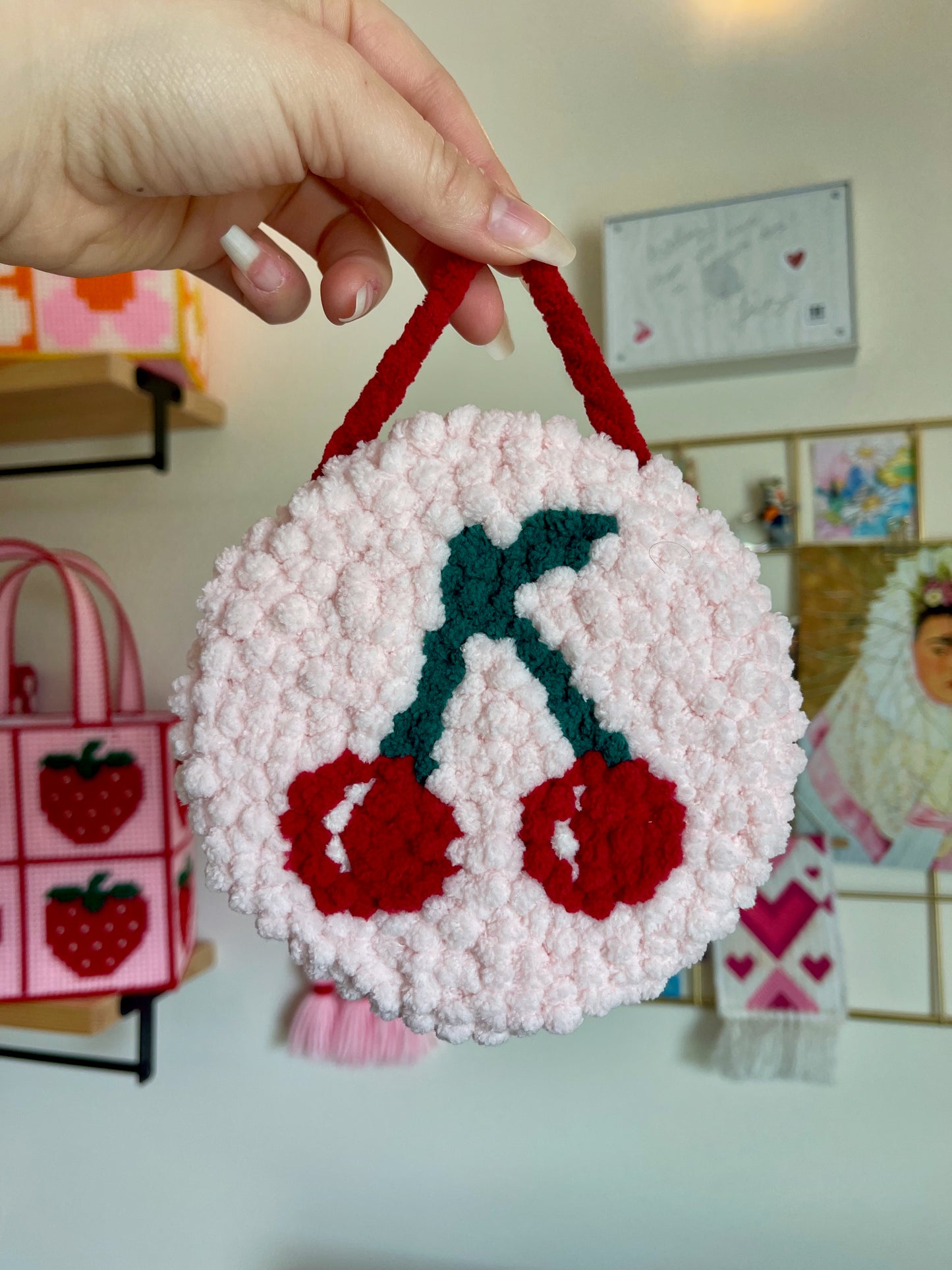 Cherry Punch Needle Wall Hanging