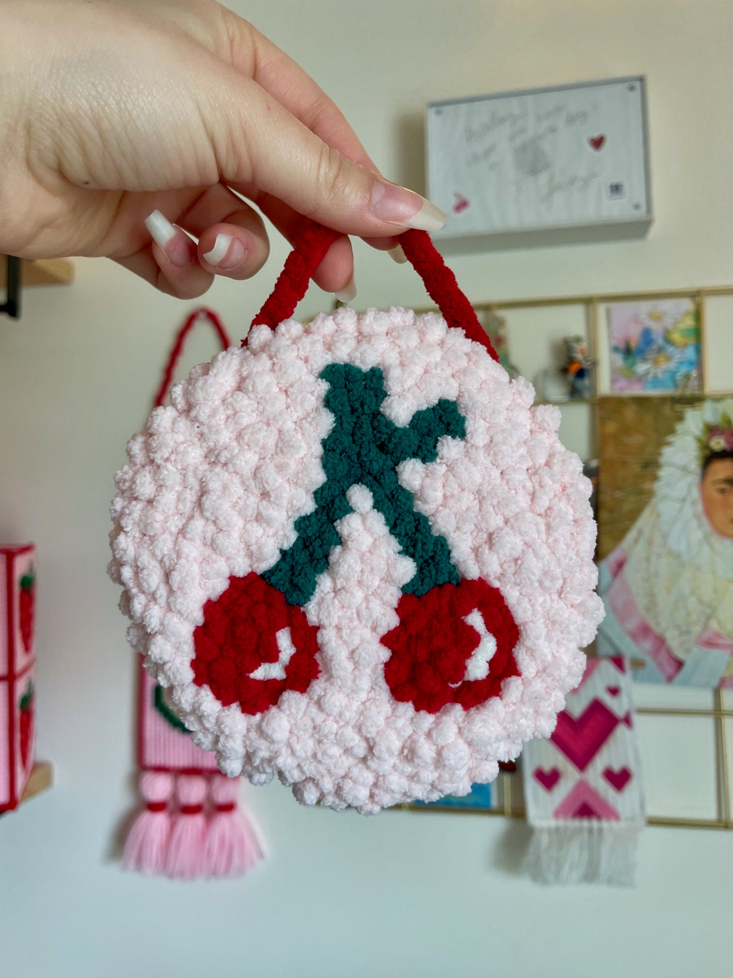 Cherry Punch Needle Wall Hanging