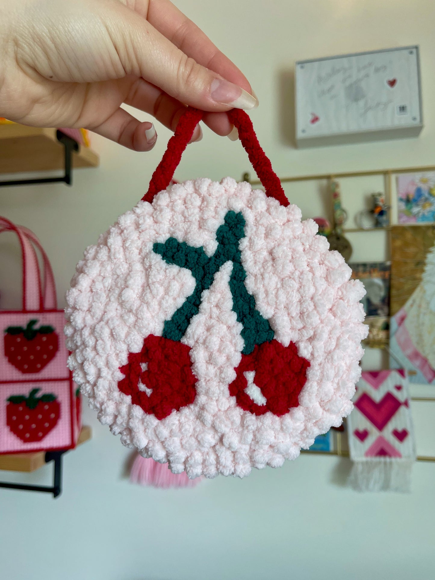 Cherry Punch Needle Wall Hanging