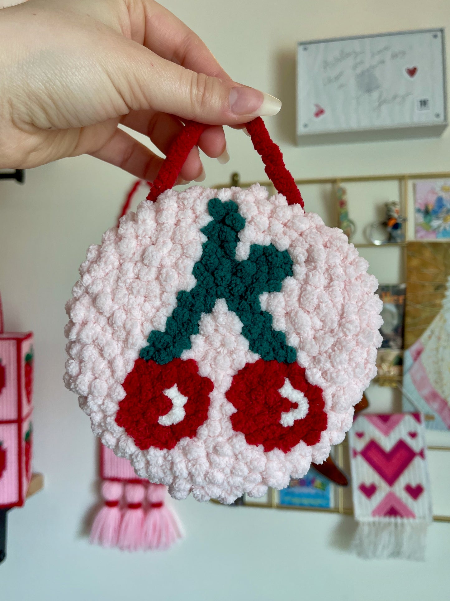 Cherry Punch Needle Wall Hanging