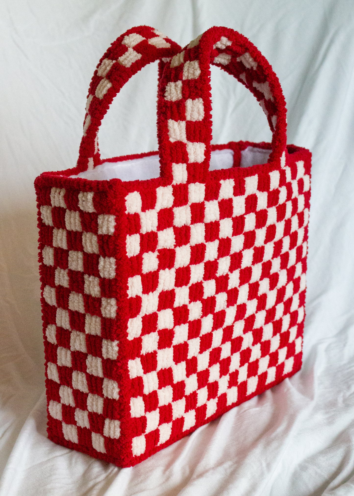 Fuzzy Checkered Needlepoint Bag
