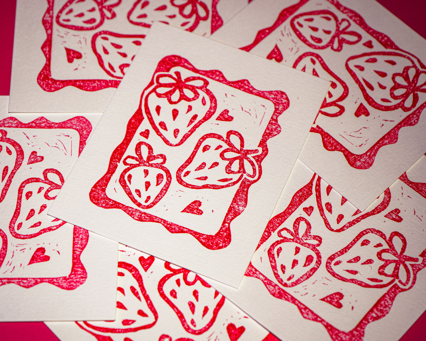 Strawberry Squiggle Original Linocut Print