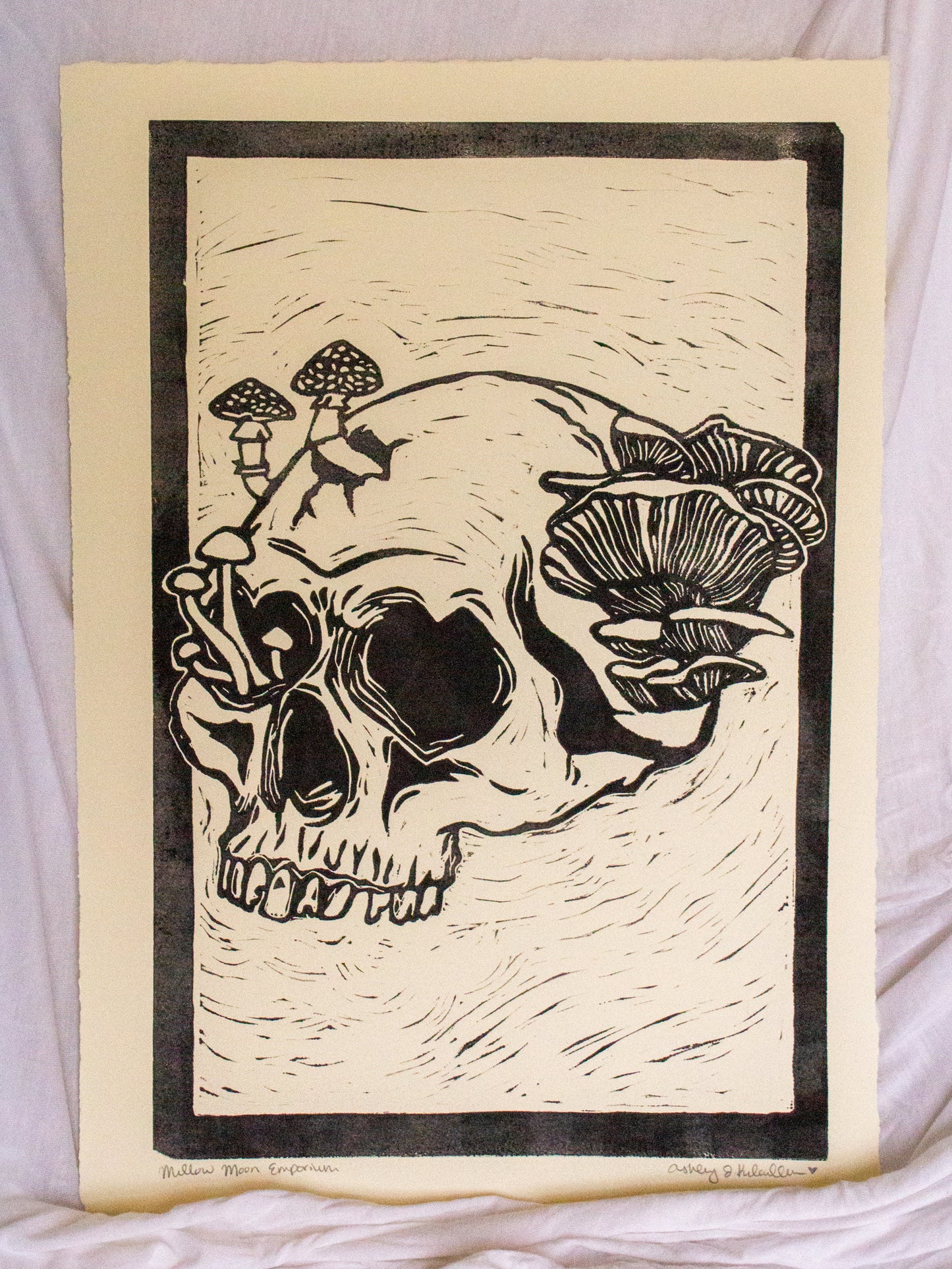 Mushy Skull Original Linocut Print