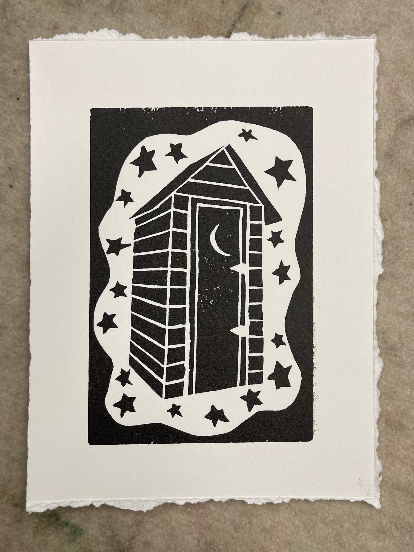 Outhouse Original Linocut Print