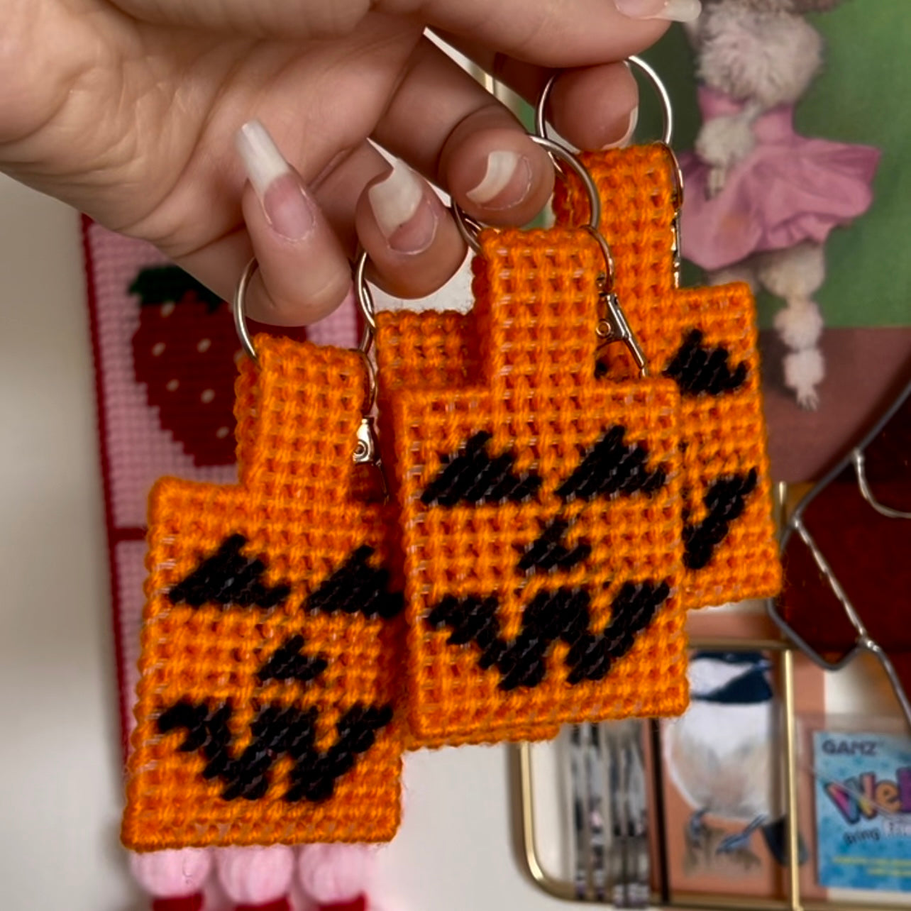 Jack-O'-Lantern Needlepoint Keychain