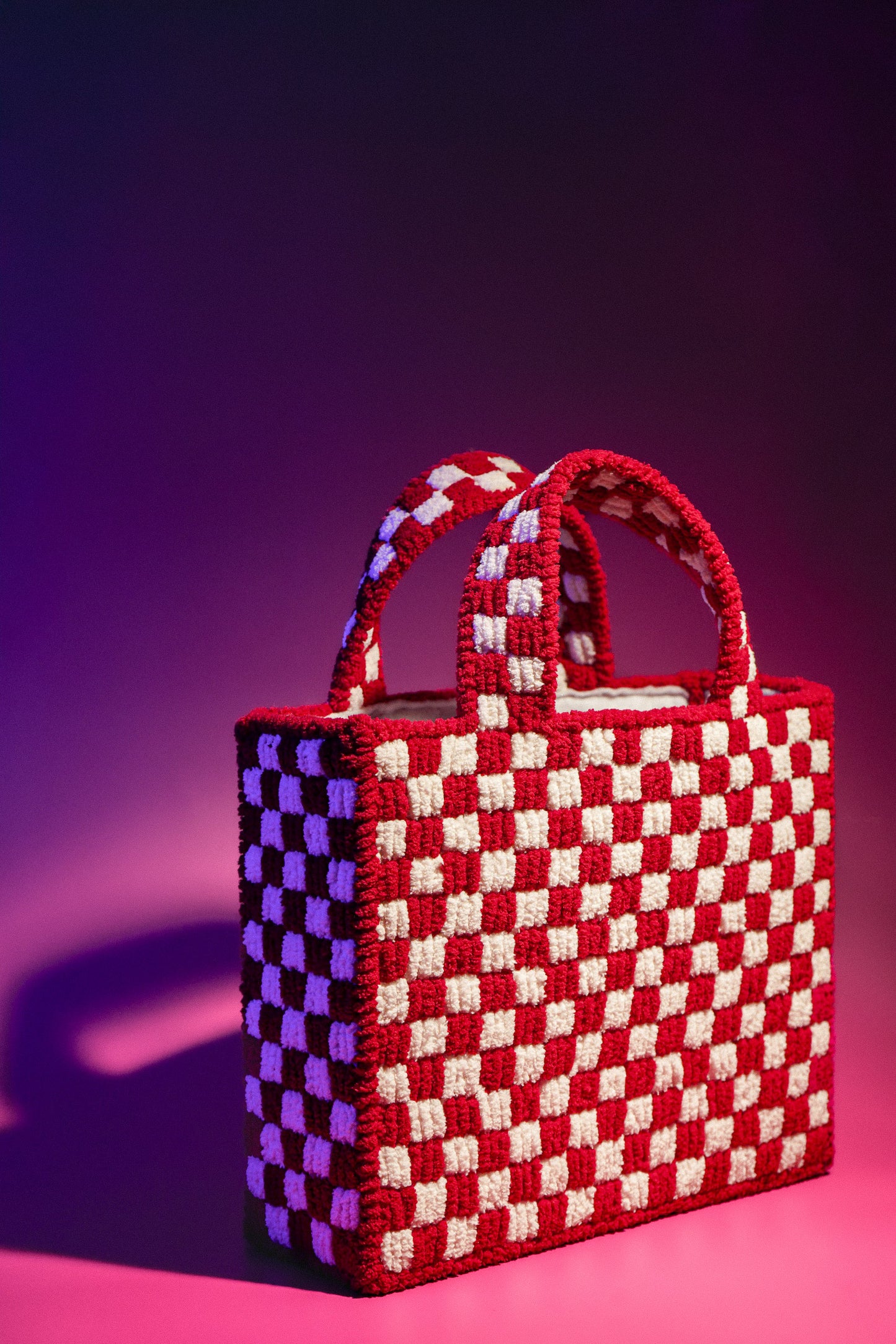 Fuzzy Checkered Needlepoint Bag