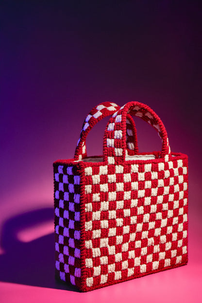 Fuzzy Checkered Needlepoint Bag