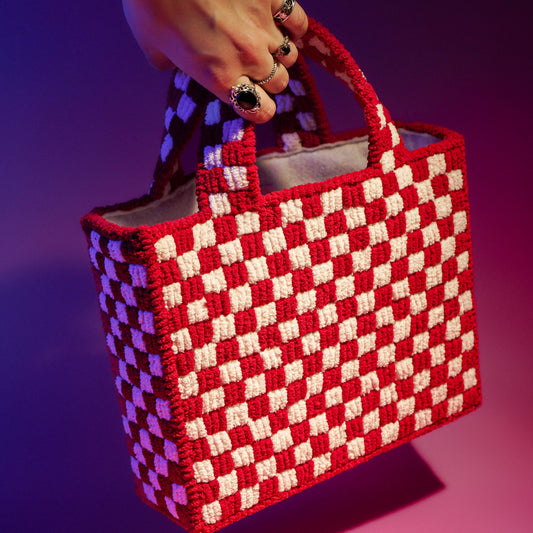 Fuzzy Checkered Needlepoint Bag