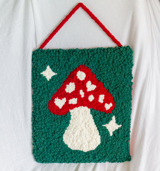 Sparkly Mushroom Punch Needle Wall Hanging