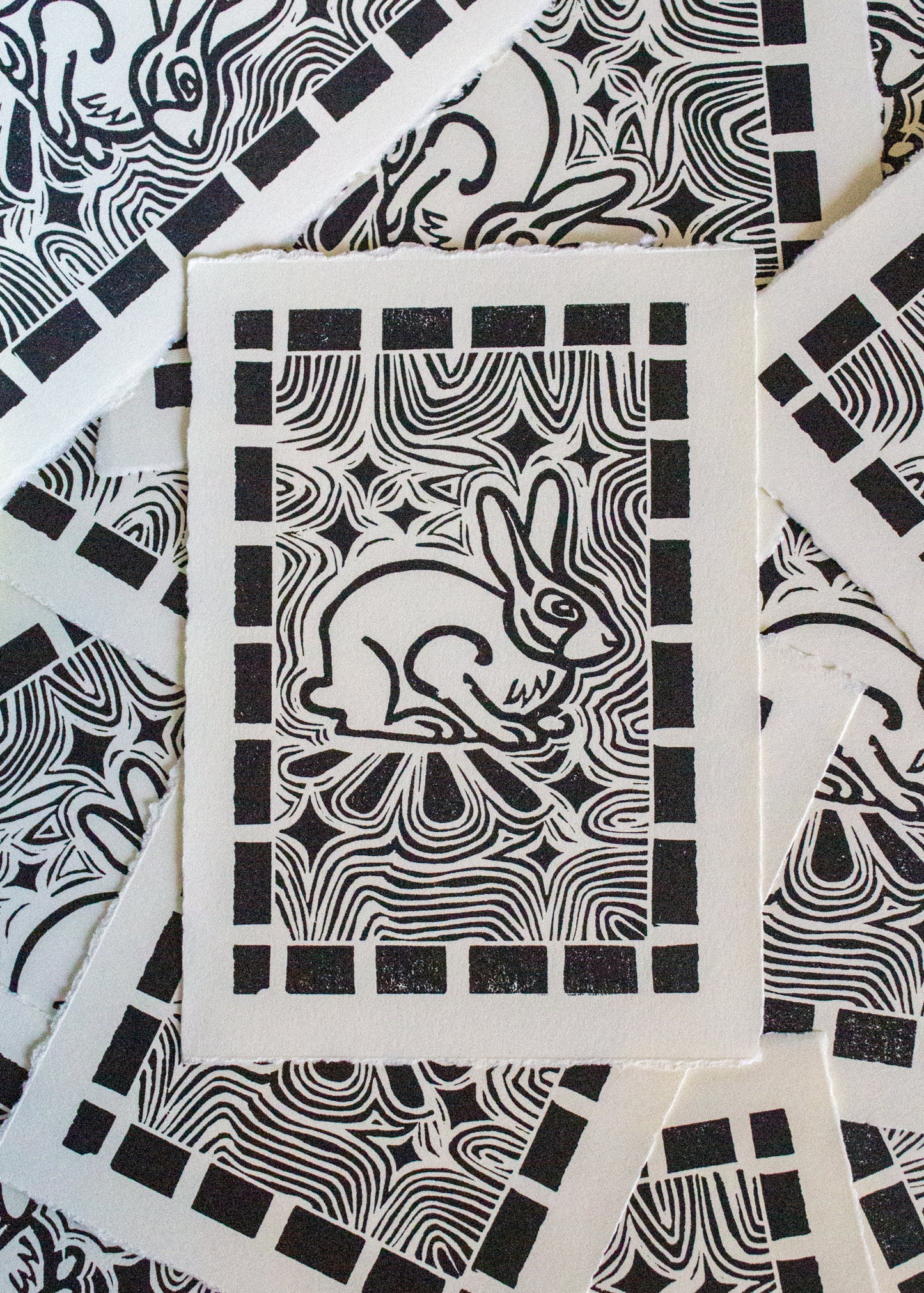 Lucky Rabbit's Foot Original Linocut Print