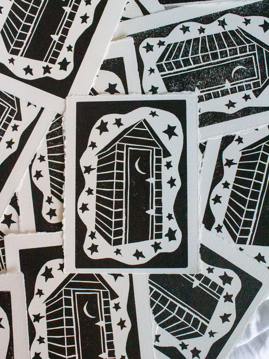 Outhouse Original Linocut Print