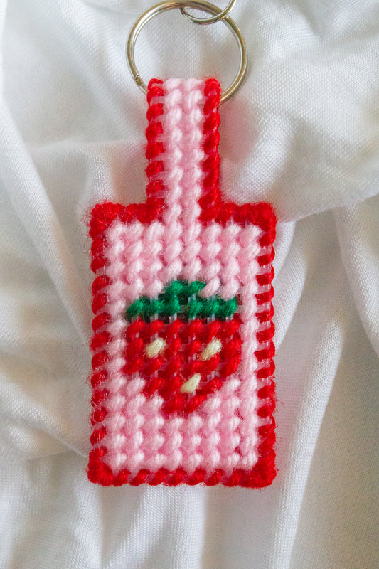 Strawberry Needlepoint Keychain