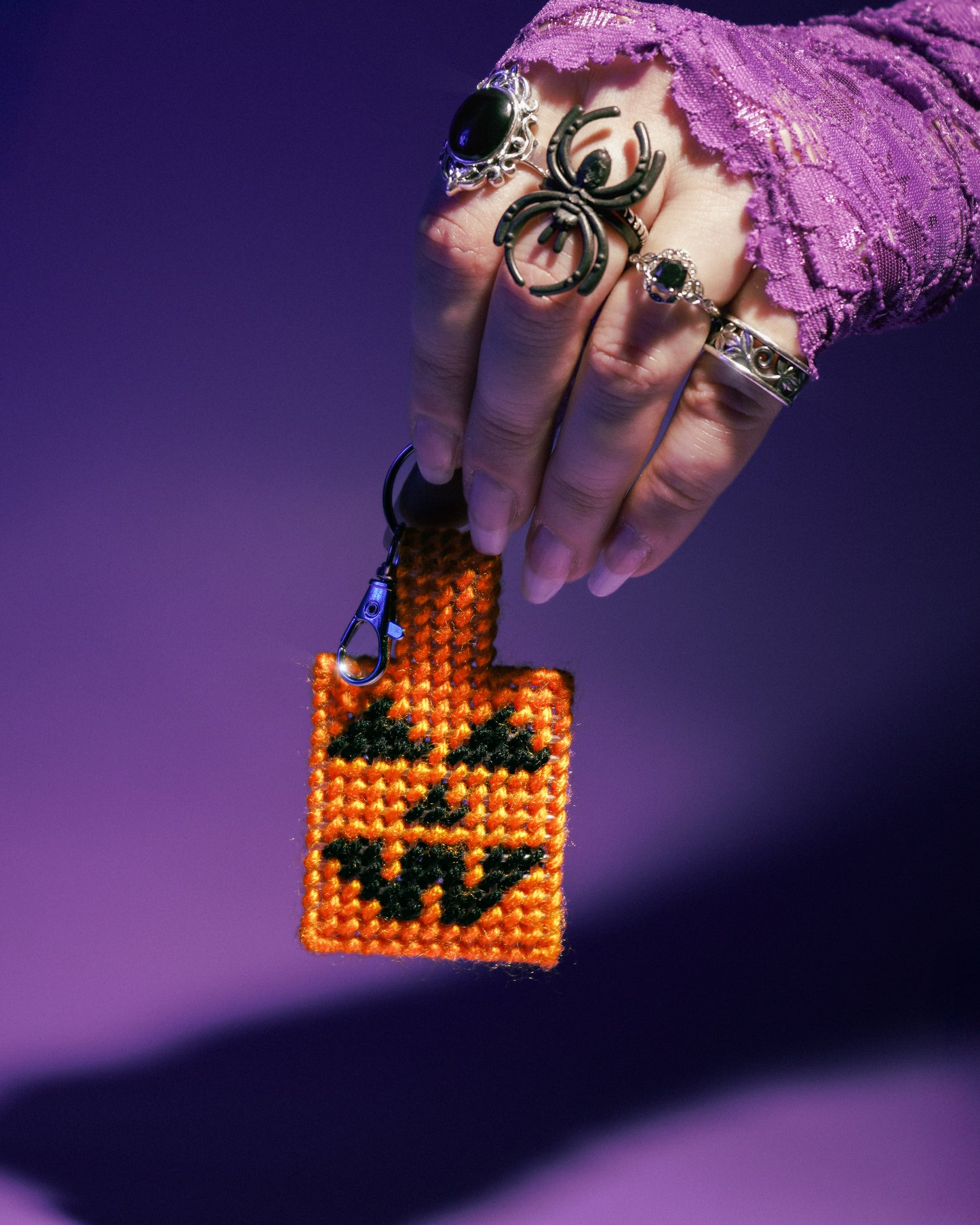 Jack-O'-Lantern Needlepoint Bag Charm