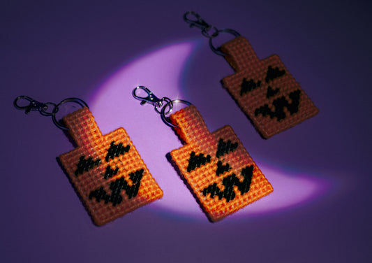Jack-O'-Lantern Needlepoint Keychain