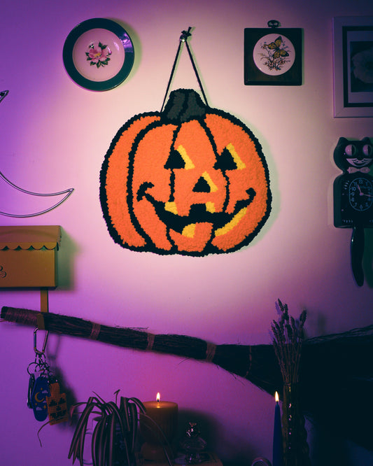 Jack-o’-Lantern Punch Needle Wall Hanging