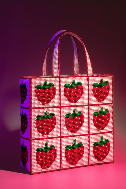 Large Strawberry Needlepoint Bag