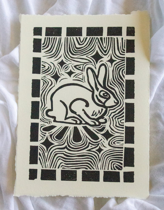 Lucky Rabbit's Foot Original Linocut Print