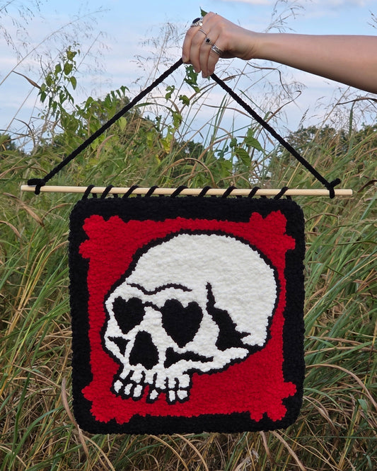 Skull Punch Needle Wall Hanging Red