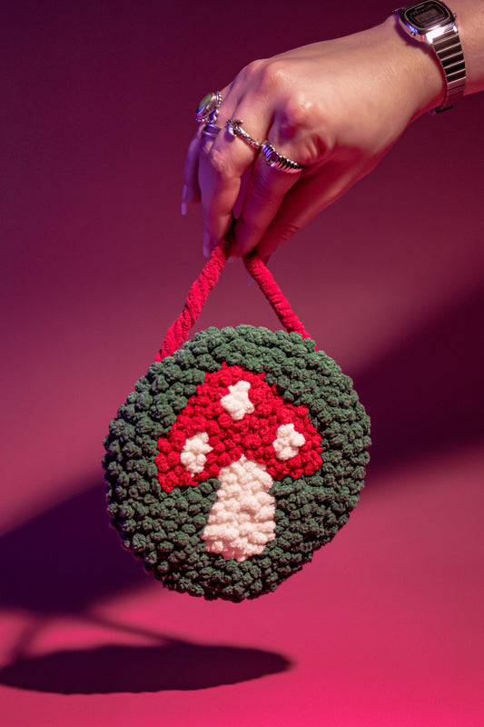 Mushroom Punch Needle Circle Wall Hanging