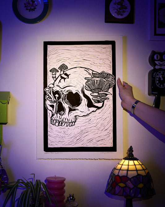 Mushy Skull Original Linocut Print