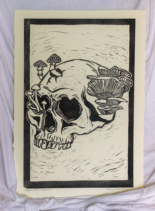 Mushy Skull Original Linocut Print