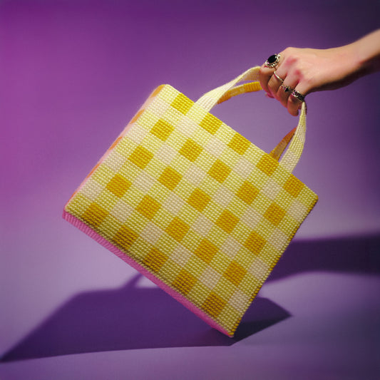 Yellow Gingham Needlepoint Bag