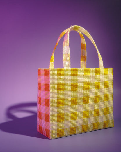 Yellow Gingham Needlepoint Bag