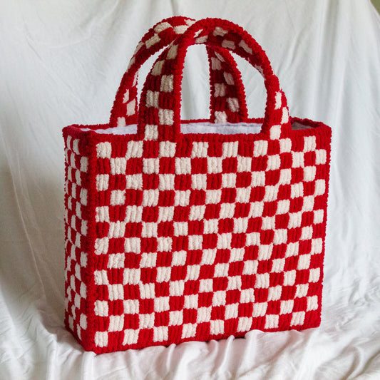 Fuzzy Checkered Needlepoint Bag