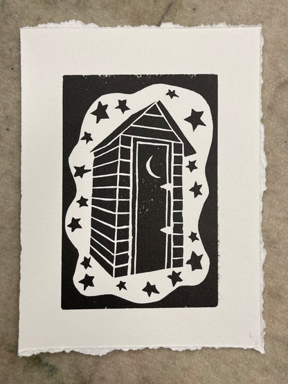 Outhouse Original Linocut Print